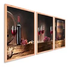 Quadros decorativos 3 peças taças de vinhos chic moderno