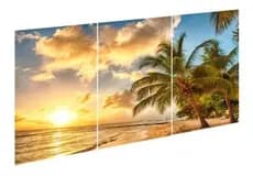 Quadro decorativo 3 peças coqueiro lindo por do sol