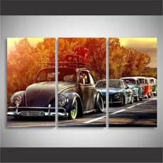 Quadro decorativos 3 peças carros antigos oficina