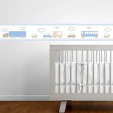 Faixa decorativa infantil papel de parede carros azul e bege