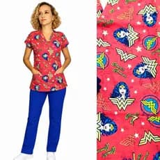 Pijama cirúrgico hospitalar Scrub Mulher Maravilha conjunto ou bata