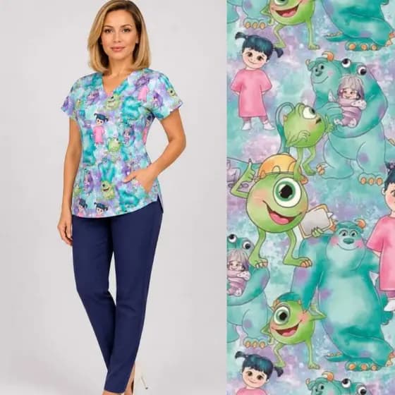 Pijama hospitalar cirúrgico Monstros S.A. scrub conjunto ou bata
