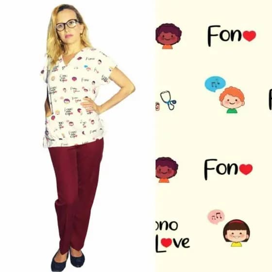 Pijama cirúrgico hospitalar Fonoaudiologia fono love Scrub conjunto