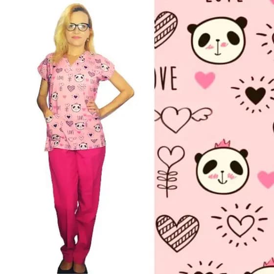 Pijama cirúrgico hospitalar Panda love conjunto ou bata