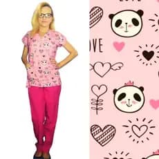 Pijama cirúrgico hospitalar Panda love conjunto ou bata