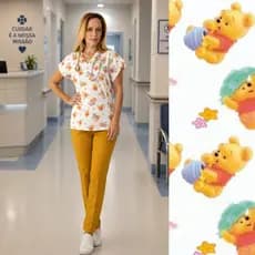 Pijama hospitalar scrub Ursinho Pooh slim e Plus size (conjunto ou blusa)