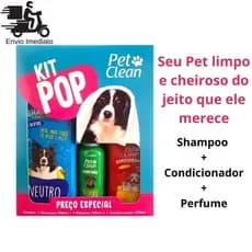 Kit Pop Banho Pet Clean Shampoo + Condicionador + Perfume Pelos Hidratados e Cheirosos