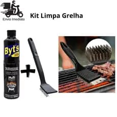 Kit Churrasqueira Escova Limpa Grelha 30/45 Cm Aço Inox Com Raspador+Byts Semorin Limpa Grelha 500Ml