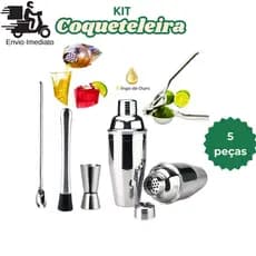 Kit Coqueteleira 5 Peças Coqueteleira Inox 500ml, Espremedor Limão, Colher 30cm, Socador E Dosador Duplo 30/60ml