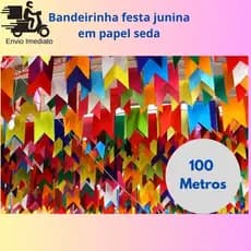 KIT 100 Metros Bandeirinha de Papel Seda Festa Junina São João