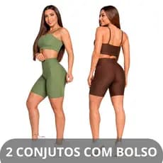 KIT 2 CONJUNTOS FITNESS FEMININO COM BOLSO LATERAL - CONJUNTO ACADEMIA