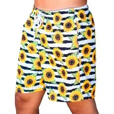 Short estampado girassol, short de poliéster, short tactel estampado, bermuda estampada, short com elástico