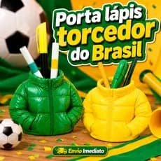 Kit Porta Lápis Torcedor Brasil Copa 2026 Jaqueta Puffer Organizador de Mesa
