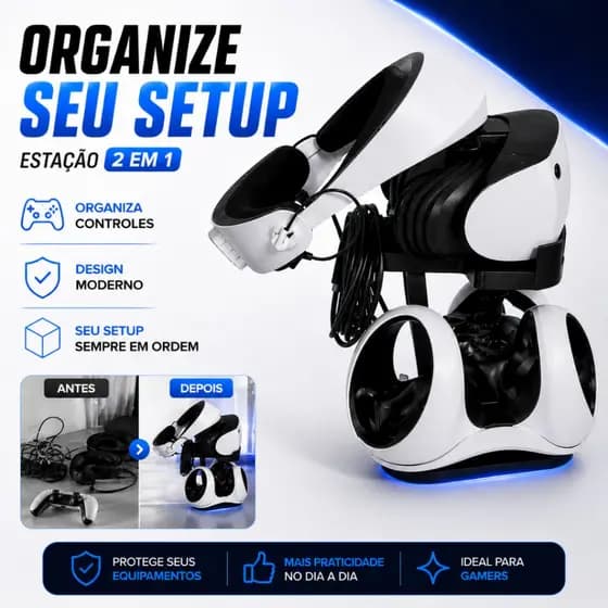 Suporte PSVR2 para Carregamento | Base para Headset e Controles VR2 2 em 1 organizador gamer PS5