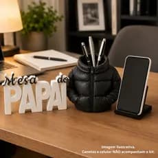 Kit Dia dos Pais mesa do papai 3 peças porta-canetas jaqueta suporte celular letreiro