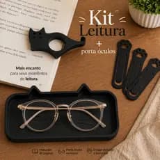 Kit de Leitura Rosa Gatinho com Bandeja Porta Óculos e Marcadores de Página Patinhas - PRETO