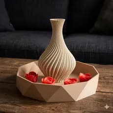Kit decoração premium vaso espiral bandeja multifacetada + 4 rosas exclusivas mesa casa escritorio