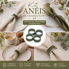 Kit Anéis Porta Guardanapo Verde Prata 4 ou 8 Unidades Mesa Posta Luxo Decorativo Argola guardanapo