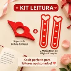 Kit leitura com marcador de páginas de coração e suporte segura páginas presente Dia dos Namorados
