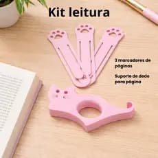 Kit anel apoio Suporte de dedo para segurar livro e marcador de páginas formato de gato - rosa