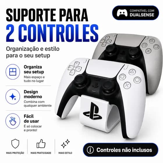 Suporte Duplo para 2 Controles PS5 DualSense Organizador Gamer de Mesa
