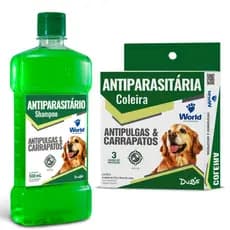 Coleira para cachorro anti pulgas e carrapatos + Shampoo Carrapaticida / Sabonete