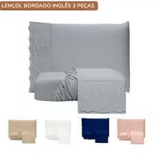Jogo de Lençol 3 Peças Casal Padrão/Queen Size 400 Fios Com Elástico Extra Macio Lese Bordado Inglês