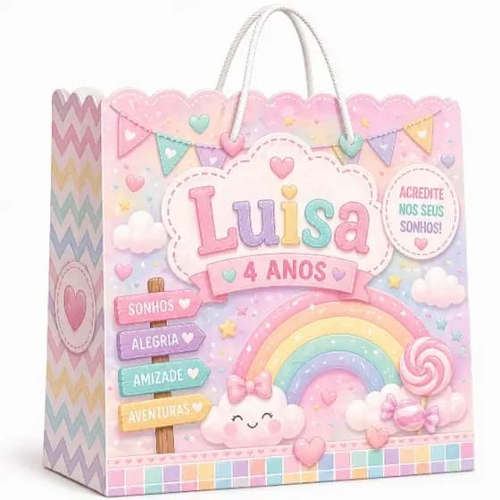Sacolinha Surpresa Personalizada com Nome e Idade Tema Chuva de Bençãos Arco Íris| Lembrancinha Decoração Festa Infantil
