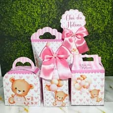 PEGUE E MONTE Kit Festa Caixinhas Personalizadas Chá de Bebê Ursinha Menina | Lembrancinhas Festa Infantil Rosa