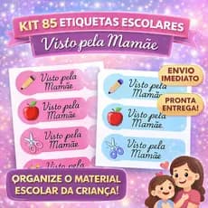 Kit 85 Etiquetas Escolares Visto Pela Mamãe À Pronta Entrega Escolha a cor Menino Menina Visto Agenda Escolar
