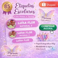 ENVIO RÁPIDO - Kit 85 Etiquetas Escolares Personalizadas Com Nome e Turma Adesivo Infantil Material Escolar