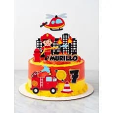 Topo de Bolo Bombeiro Personalizado com Nome e Idade | Tema Bombeiros Infantil | Decoração Festa Aniversário Menino