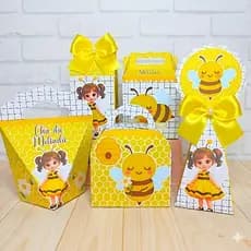 PEGUE E MONTE Kit Festa Caixinhas Personalizadas Abelhinha | Lembrancinhas Festa Infantil Menina Com Laço