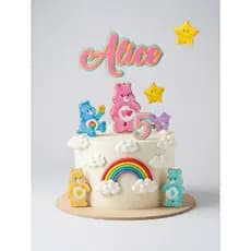Topo de Bolo Ursinhos Carinhosos Personalizado Nome e Idade - Topper de Bolo Ursinhos Carinhosos Menina Candy Colors