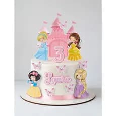 Topo de Bolo Princesas Personalizado com Nome e Idade | Castelo Rosa Princesas Cute| Decoração Festa Infantil Menina