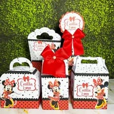 PEGUE E MONTE - Kit Festa Caixinhas Personalizadas Minnie Vermelha Menina | Lembrancinha Decoração Festa Infantil Minnie