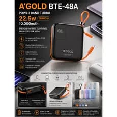 Power Bank Carregador Portátil 10.000mAh Turbo 22.5W – Carregamento Rápido com Display Digital - Powerbank Agold Turbo