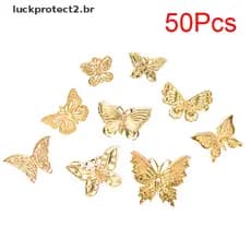【luckprotect2.】 50Pcs/Set Gold Metal Filigree Hollow Butterfly Charms Craft DIY Jewelry Making .