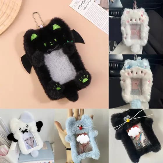 L-Saco Dos Desenhos Animados Bonito Titular Do Cartão De Pelúcia Photocard Caso Chaveiro Pingente Ídolo Foto Capa Protet