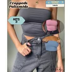 Kits 3 Cropped Tomara que Caia Tube Top Tubinho Segunda Pele Com Forro Poliamida Alta Qualidade
