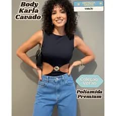 Body Karla Cavado Sem Manga | Poliamida Premium | Acessório Dourado