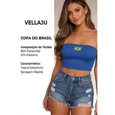 Top Cropped tomara que caia Brasil  tecido em poliamida alta qualidade com forro