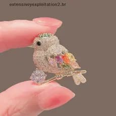 Moda Nova Broches De Pássaros Para Mulheres Meninas Cristal Strass Pinos Brilhantes Emblemas Animais Jóias Senhora .