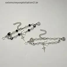 【hb】 Y2K Couple Bracelets with Pentagram Guitar Pendant Beads .
