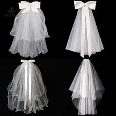 EA & Moda Nupcial Mulher Tule Luminoso Longo Despedida De Solteira Véu De Casamento Borda De Fita Com Laço Para Festa .