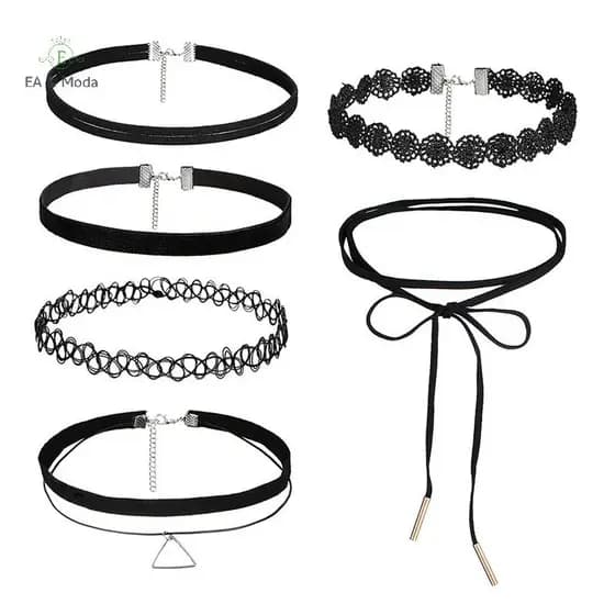 EA & Moda Gargantilha Colar Stretch Velvet Clássico Gótico Tatuagem De Renda .