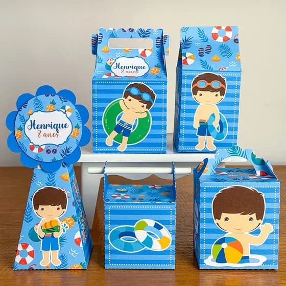 PEGUE E MONTE POOL PARTY -  Personalizados Pool Party Menino - kit festa - lembrancinha - aniversário