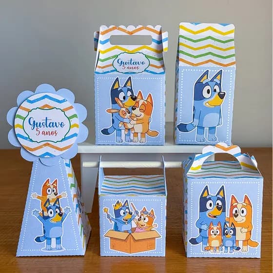 PEGUE E MONTE - Kit Festa Personalizado Bluey Azul - Lembrancinhas - Caixinhas para festa Bluey Menino