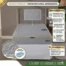 Protetor de Colchão Solteiro Impermeável Matelado Floral com Elástico 100% Poliéster 88x188x25cm