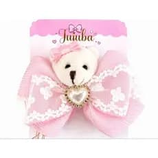 Laço Urso pelúcia para meninas com Renda Luxo – Laço de Cabelo Bebê e Menina | Presilha Bico de Pato Delicado